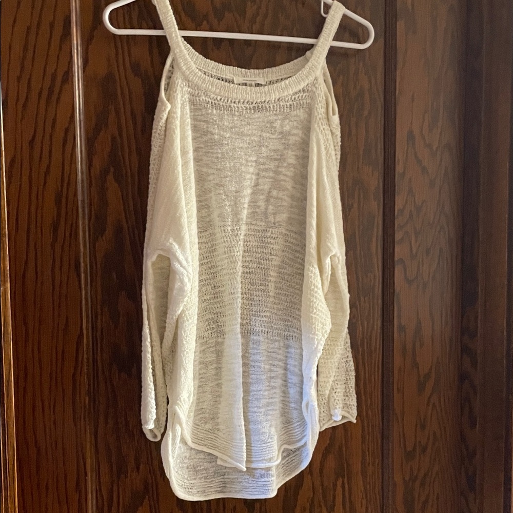 Cream Knit Cold Shoulder Sweater